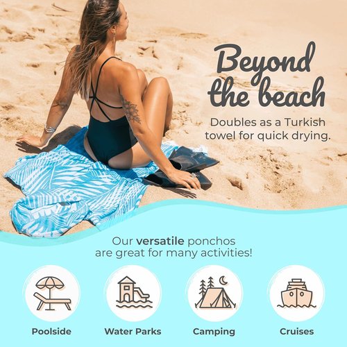 Nova Blue Black Jungle Surf Poncho - Adult Hooded Changing Towel | 100% Turkish Cotton, Quick Dry (33 X 37)