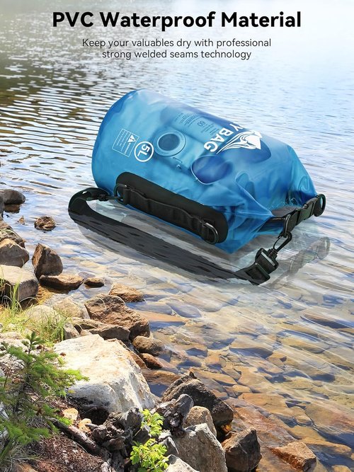 HEETA Waterproof Dry Bag - Transparent Blue 5L with Fish Scale & Backlit LCD Display