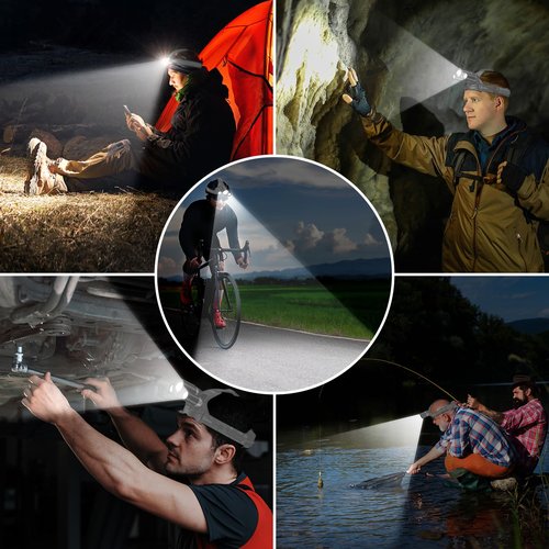 Blukar LED Headlamp, Super Bright Rechargeable Headlight Flashlight - 3 Lights 5 Modes,Zoomable,Spotlight&Floodlight Combination, IPX6 Waterproof, 20+Hrs Runtime for Running,Hiking-Gray
