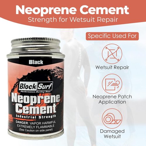 BLOCKSURF Neoprene Cement Adhesive 4 fl oz - Quick-Drying, Flexible & Waterproof Wetsuit Repair Solution