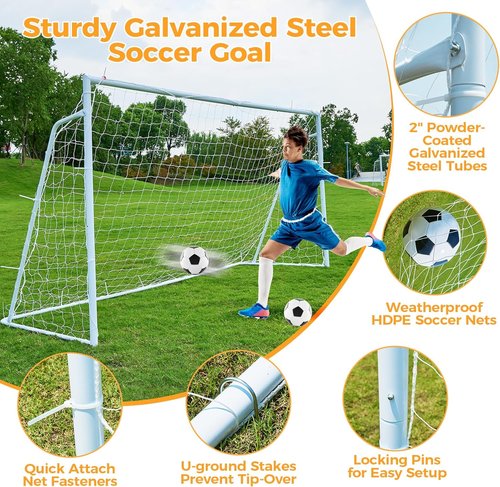 Metal Soccer Goals by [Brand Name] - Portable 12x6, 10x6.5, 8x6, 6x4FT for Kids & Adults | Durable Steel Frame with Net