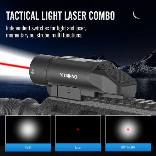 1500 Lumens Red Laser Light Combo - Rechargeable Tactical Flashlight for Rifle | Picatinny Rail Compatible