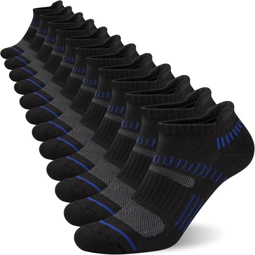COOPLUS Men's Athletic Ankle Socks - Cushioned, Breathable, Low Cut with Arch Support | 6 Pairs