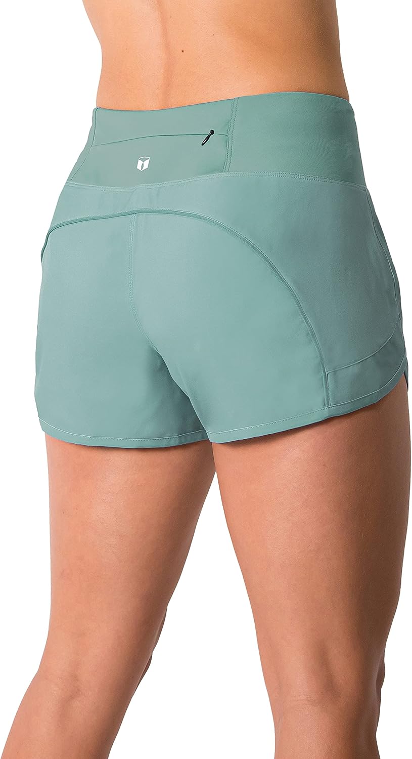 Tough Mode Women's Lightweight 3" Running Shorts - Breathable Mesh Liner & Zip Pocket