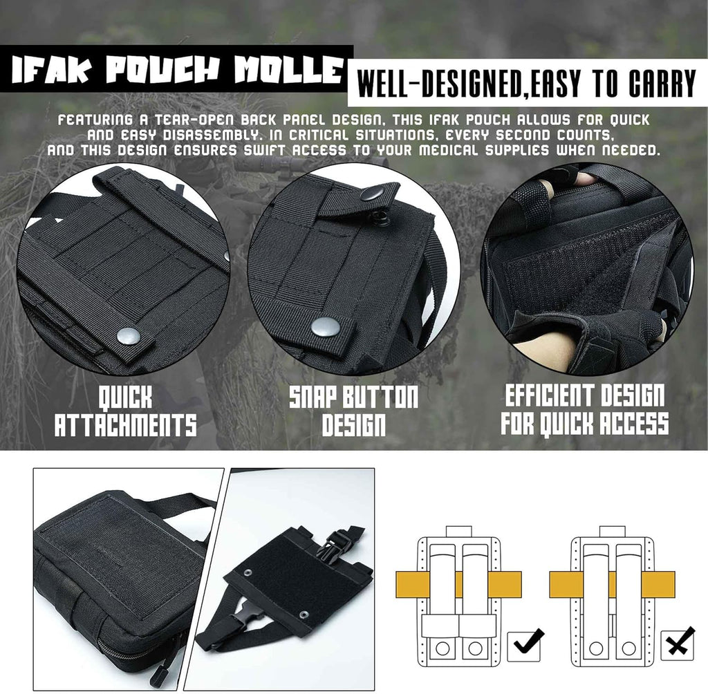 Skiennix Tactical Molle Rip Away IFAK Pouch - Compact Medical Utility Belt Pouch for EMTs