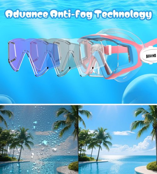 Aegend Snorkel Mask - Panoramic Anti-Leak & Anti-Fog Design for Adults, Youth & Kids | Includes Mesh Bag