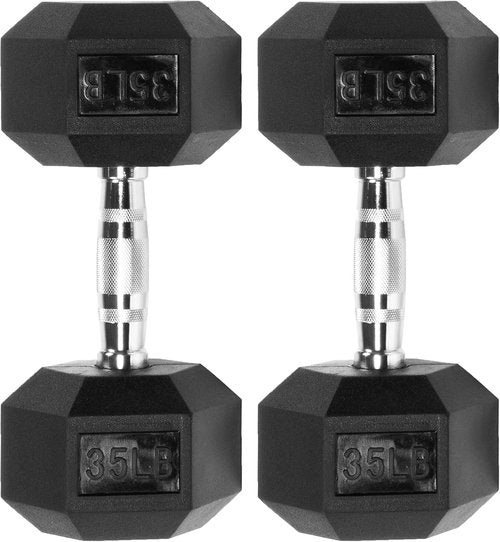 Fitvids Premium Hex Dumbbells - Rubber Encased, 35LB Pair for Enhanced Strength Training