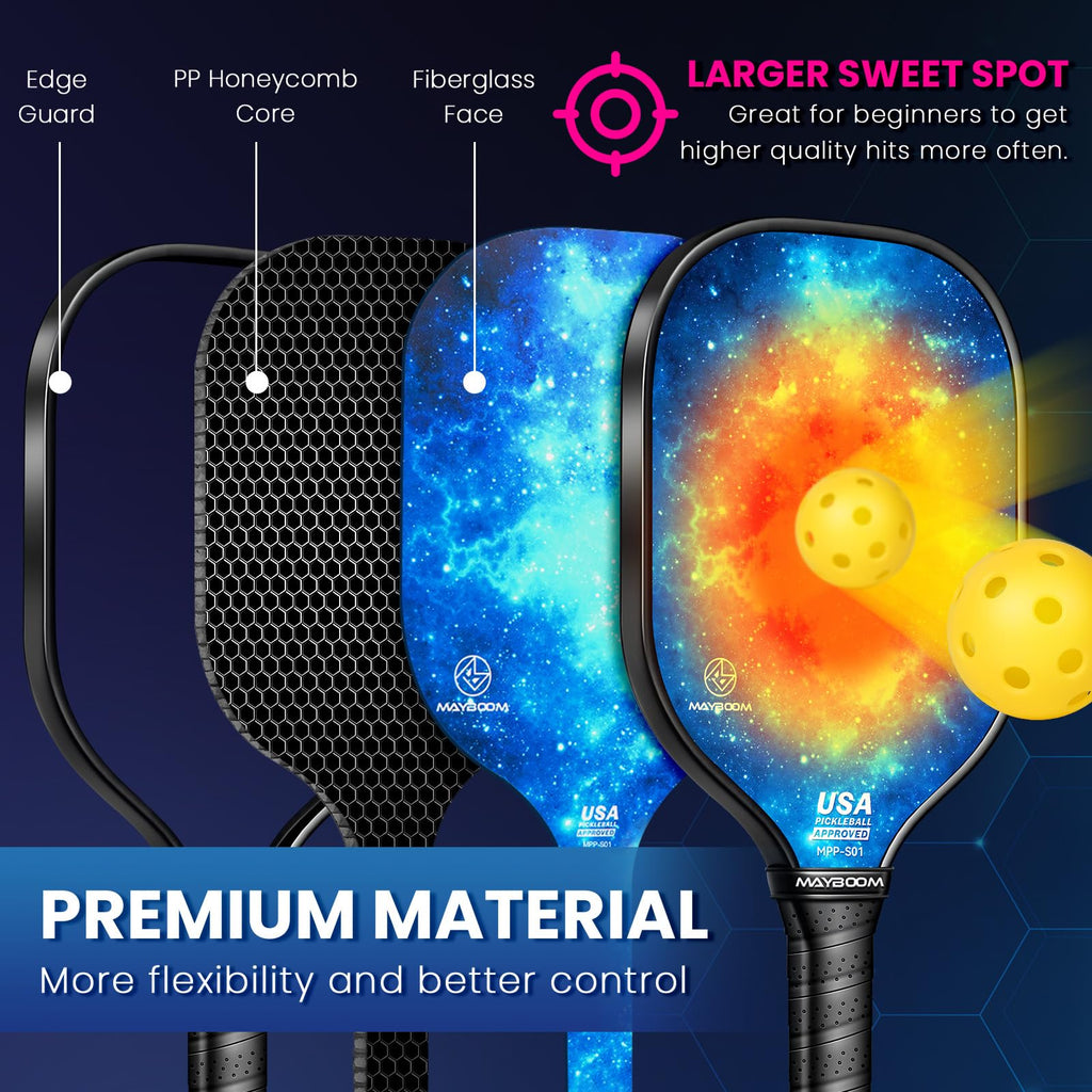 Pickleball Paddles Set of 2 or 4, USAPA Approved Pickleball Paddles Set with 4 Pickleball Balls and Pickleball Carry Bag, Fiberglass Pickle Ball Rackets 2 Pack for Beginners(4colors)