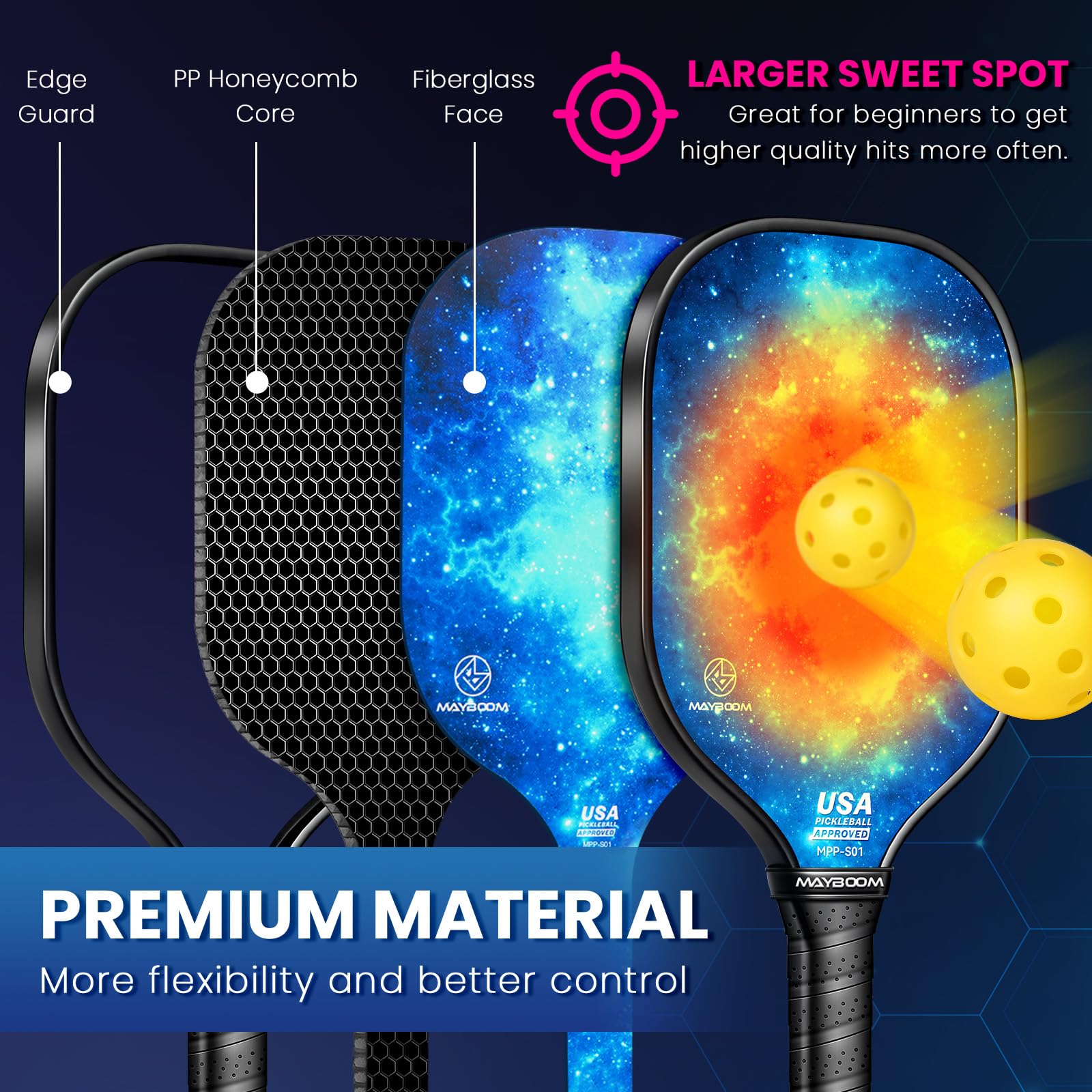 Pickleball Paddles Set of 2 or 4, USAPA Approved Pickleball Paddles Set with 4 Pickleball Balls and Pickleball Carry Bag, Fiberglass Pickle Ball Rackets 2 Pack for Beginners(4colors)