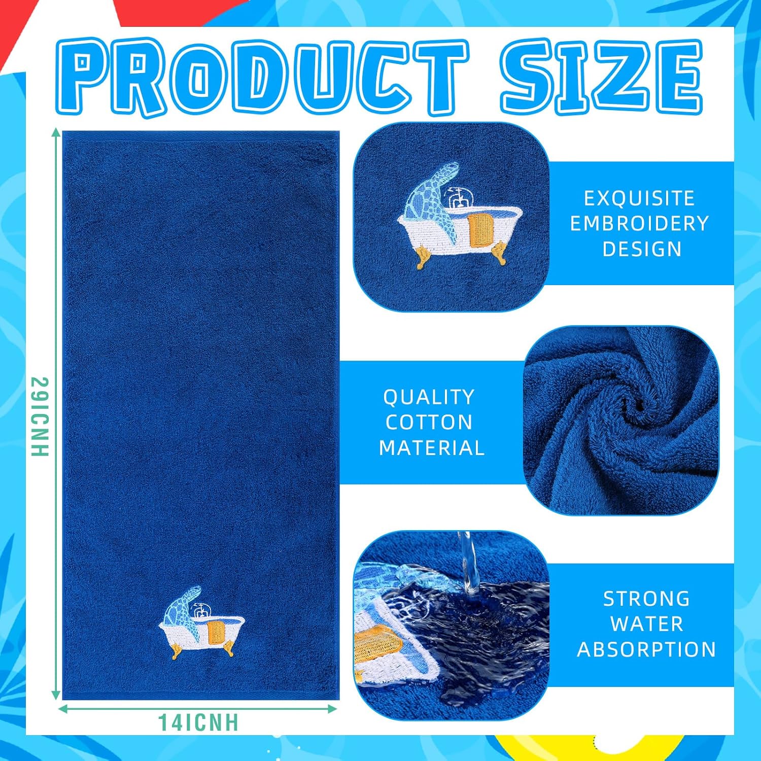 Skiennix Funny Sea Turtle Hand Towels - 100% Cotton Coastal Bathroom Decor | Soft & Absorbent, 29.5 x 13.8 Inch