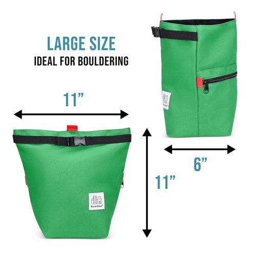 BarnDoor Chalk Bucket - Large Chalk Bag for Rock Climbing, Bouldering, Weightlifting with Large Zipper Storage Pocket & Easy Closure (Green)