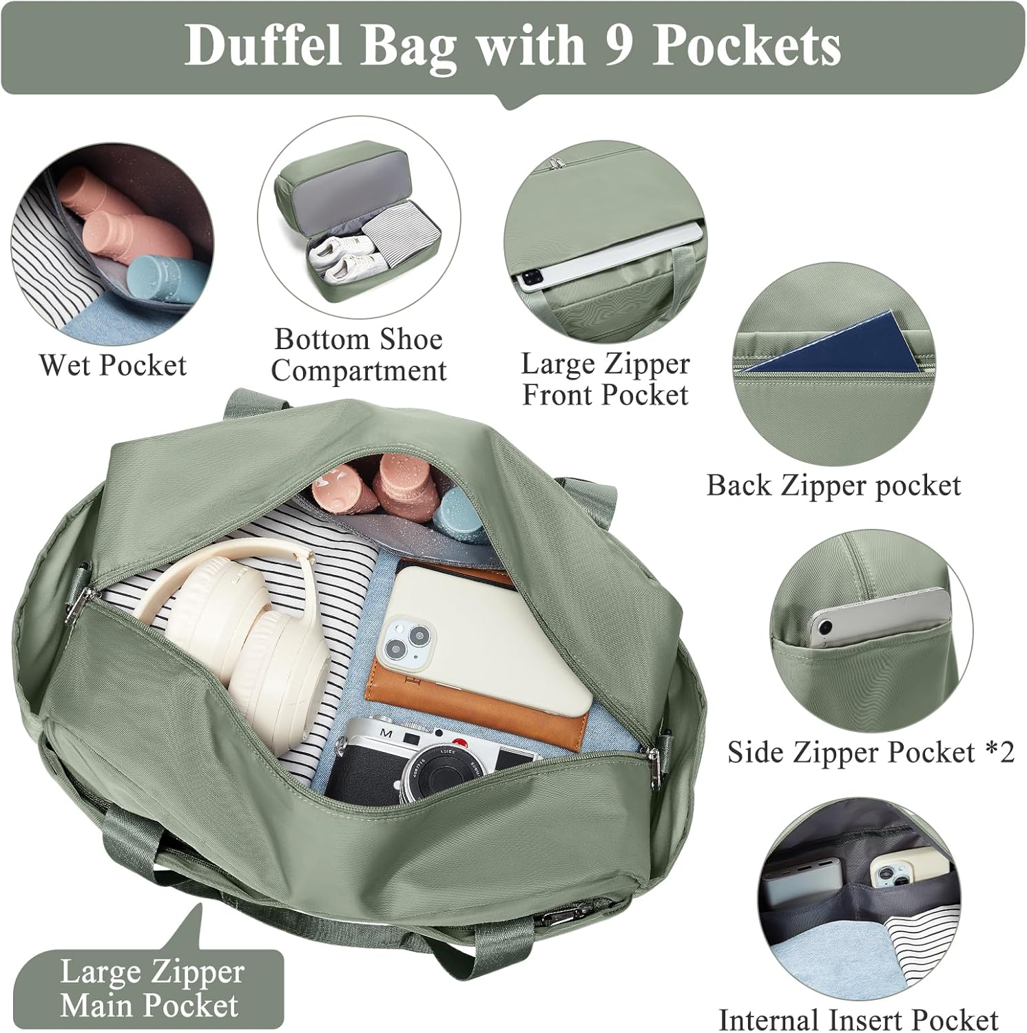 Skiennix Travel Duffel Bag for Women - Stylish Carry-On Overnight Weekender with Wet Pocket & Toiletry Bag | 18x14x8 Inches