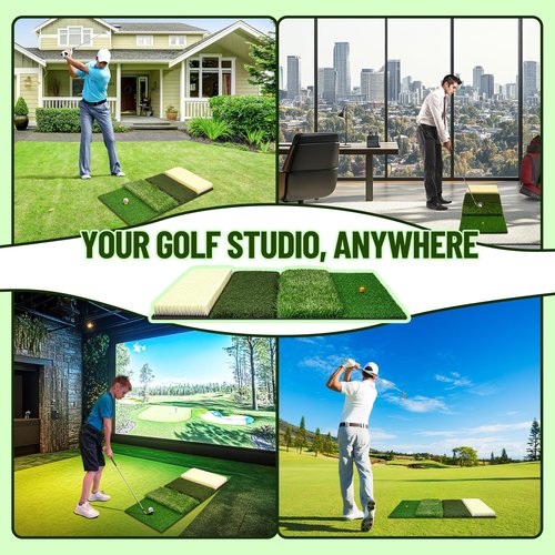 SPOYNAL 4-in-1 Golf Hitting Mat, Turf Golf Hitting Mat for Putting, Driving & Chipping, Indoor/Outdoor Portable Golf Practice Mat with Realistic Grass/Sand Surface and Tees