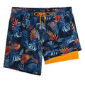 maamgic 2 in 1 Mens Swim Trunks 7 Inch Swim Shorts Swim Suits Board Shorts Palm Navy-Orange Small