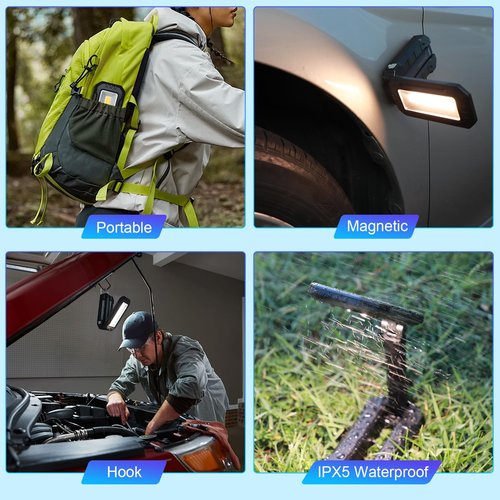 MOPGLR Work Light, Portable LED Work Lights, 7000mAh Rechargeable Camping Lights,1200 Lumens Magnetic Work Light for Job Site,Emergency and Camping (Black)