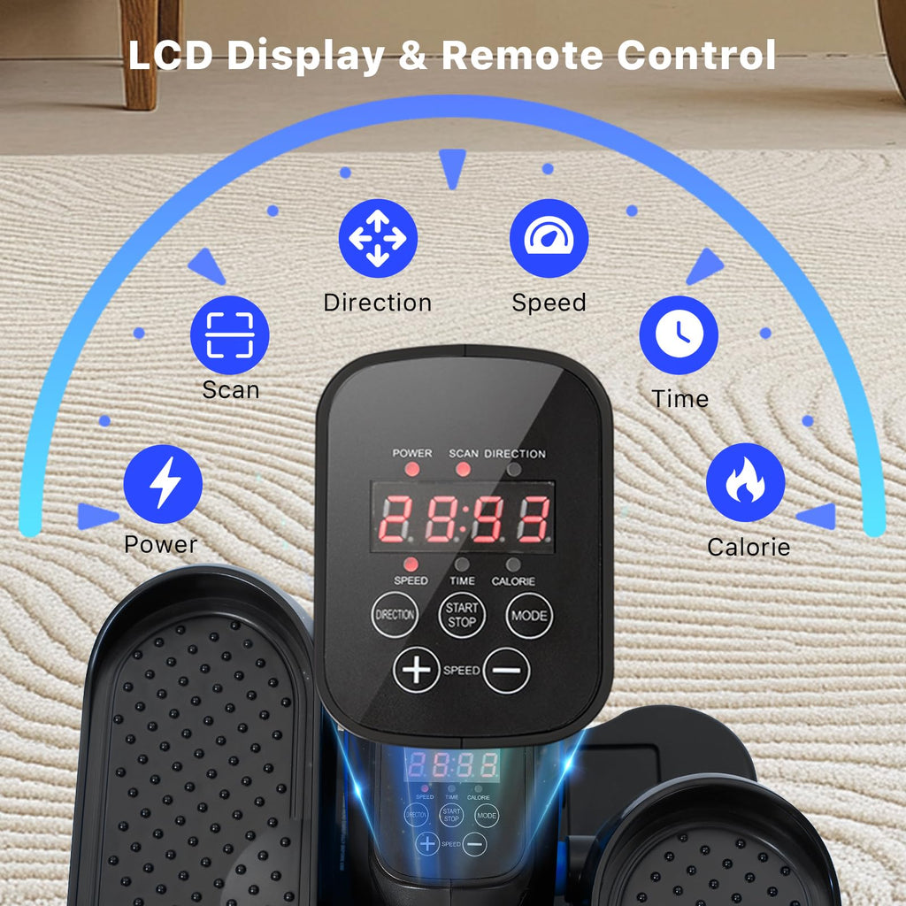 Under Desk Elliptical Machine,Electric Ellipse Leg Exerciser as See on TV with Remote Control,12 Level Speeds Seated Pedal Exerciser for Seniors Adults, Manual & Auto Mode (Blue)