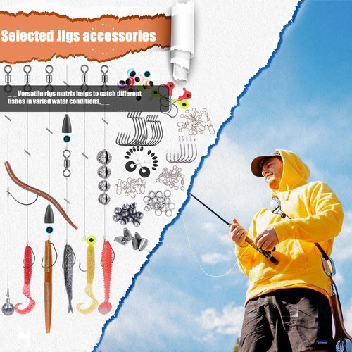 Fishing Lures Kit - Complete Tackle Box with Crankbaits, Shrimp Worm Bait & Accessories for Bass, Trout, Salmon