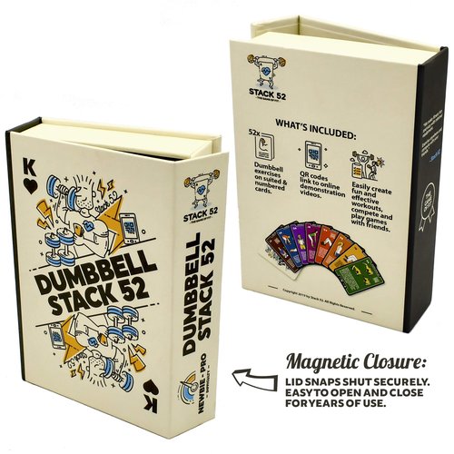 Stack 52 Dumbbell Exercise Cards. Workout Playing Card Game. Video Instructions Included. Perfect for Training with Adjustable Free Weight Sets and Home Gym Fitness. (2019 Base Deck)