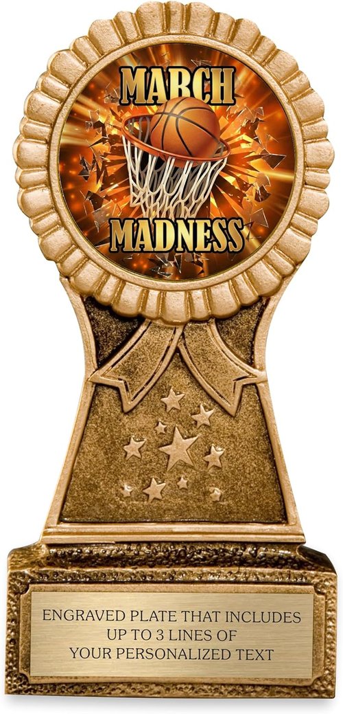 March Basketball Madness Trophy - 2026 Custom Bracket Award with Personalized Engraving on Gold Plate