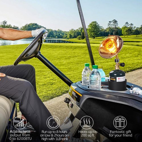 GasBRUH Golf Cart Heater with Cup Holder-Control Valve,Portable 6200BTU Outdoor Propane Heater with Windproof USB Lighter, Fits Most Golf Cart EZGO, Yamaha & Club Car (Fuel Not Included)