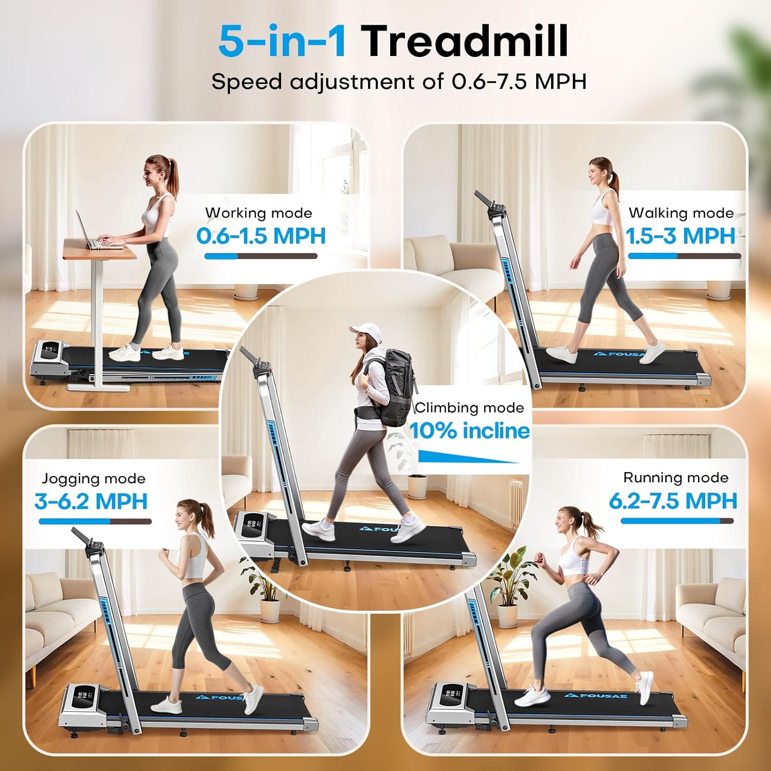 Walking Pad Treadmill - 6.2MPH Under Desk Design with 10% Incline | 350LBS Capacity, Remote Control & 12 HIIT Programs