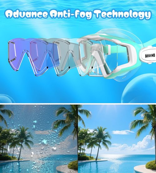 Aegend Snorkeling Gear - Panoramic Snorkel Mask with Top Dry Valve | Anti-Leak, Anti-Fog, Mesh Bag Included