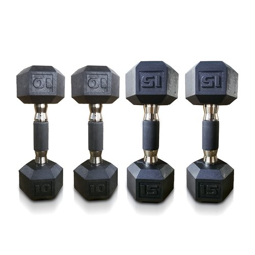 CAP 50 lbs Coated Dumbbell Set with Tinted Silver Handles, 10LBx2, 15lbx2