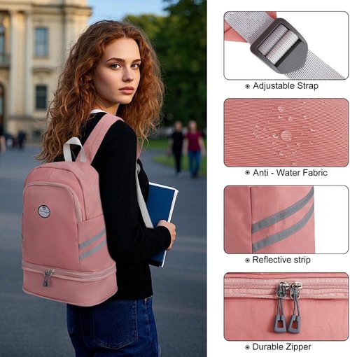 HUA ANGEL Multi-Purpose Nylon Travel Backpack - Foldable Women's Gym Pack with Shoe Compartment | 20-30L