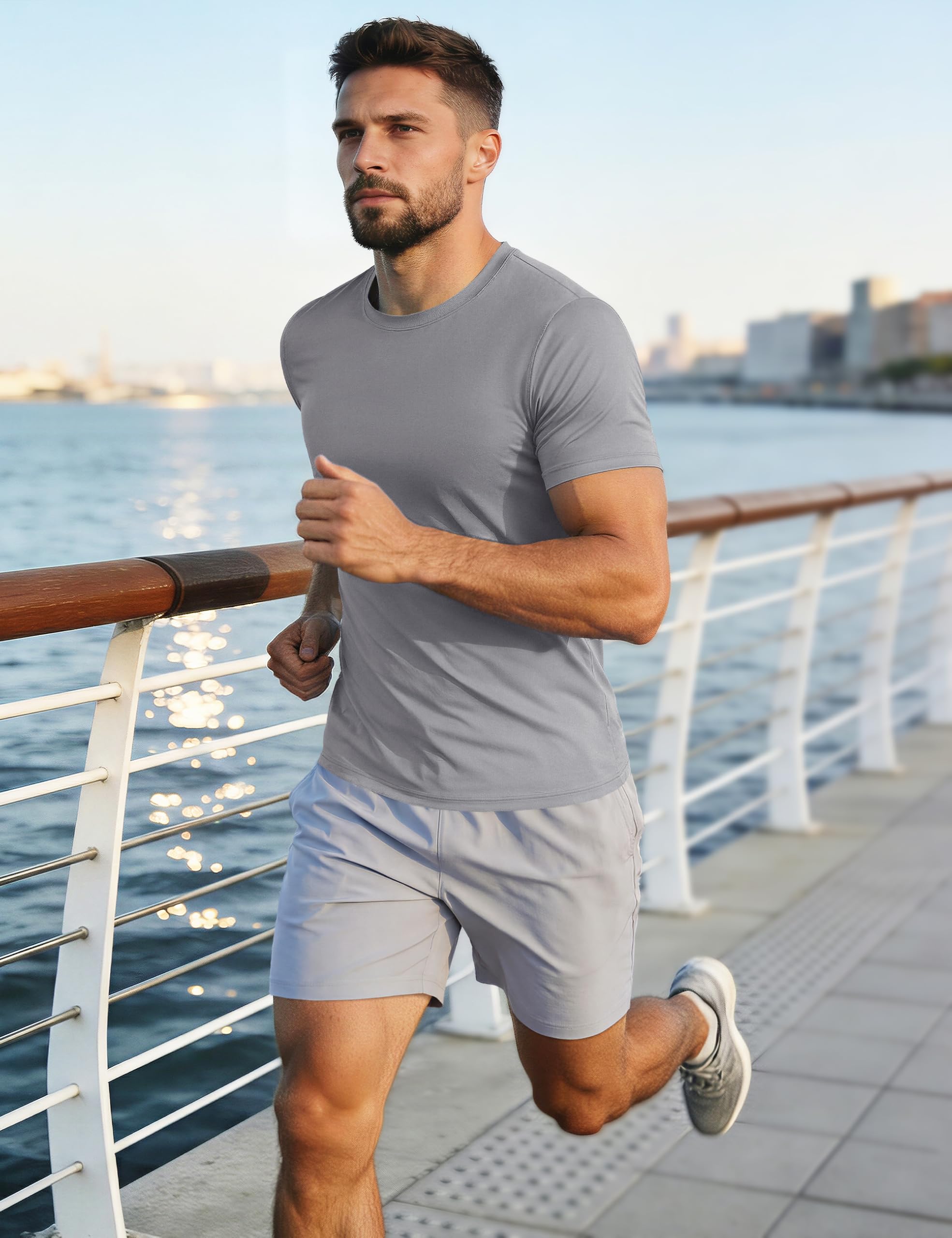 MAGCOMSEN Mens T-Shirts 2 Pack Short Sleeve Crew Neck Quick Dry Breathable Undershirts UPF 50+ UV Summer Work Hiking Active Sport Shirts Black & Light Grey