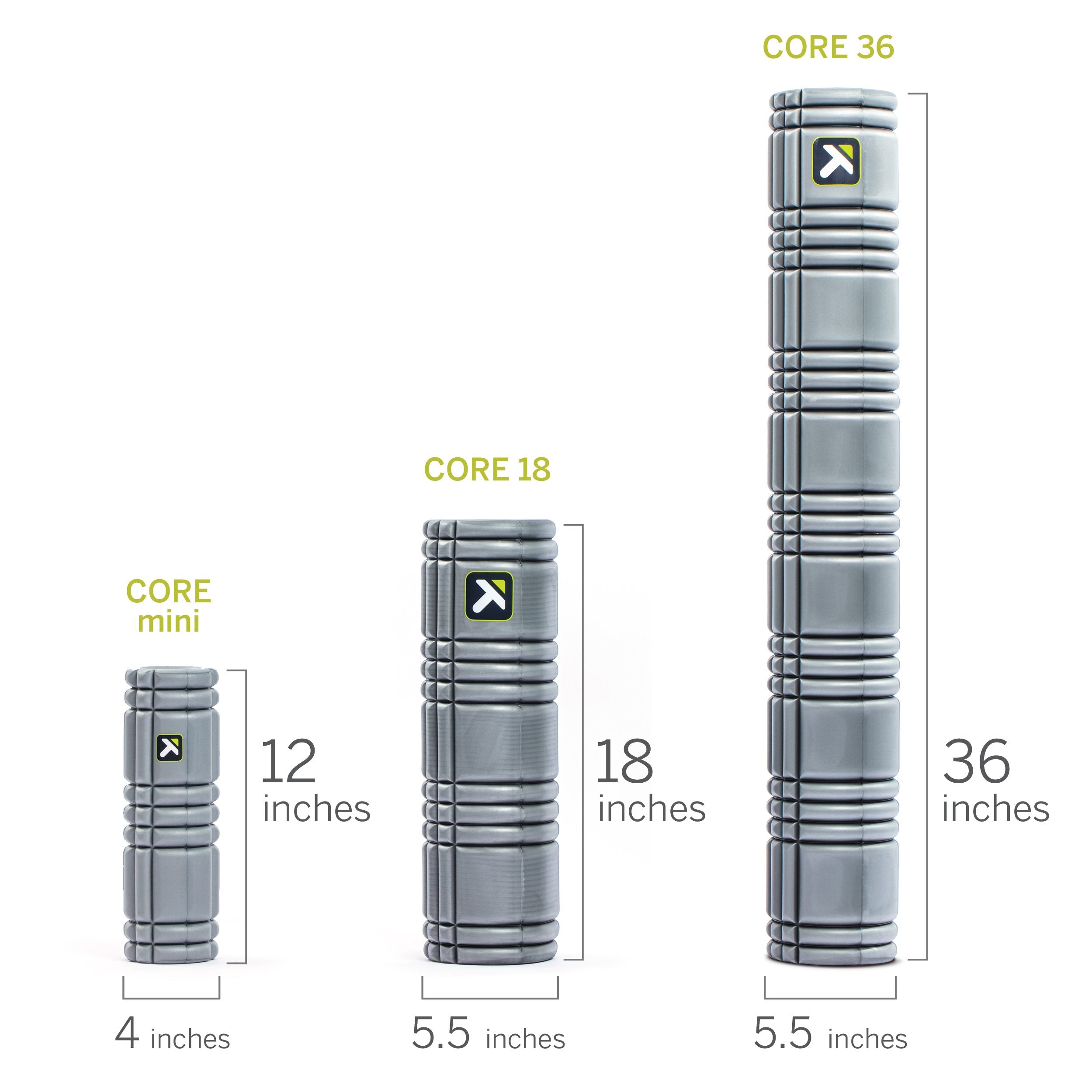 TriggerPoint CORE Foam Massage Roller (Back, Body, Legs) with Softer Compression for Deep Tissue Muscle Recovery – Relieves Pain, Improves Mobility & Circulation (36'') Gray