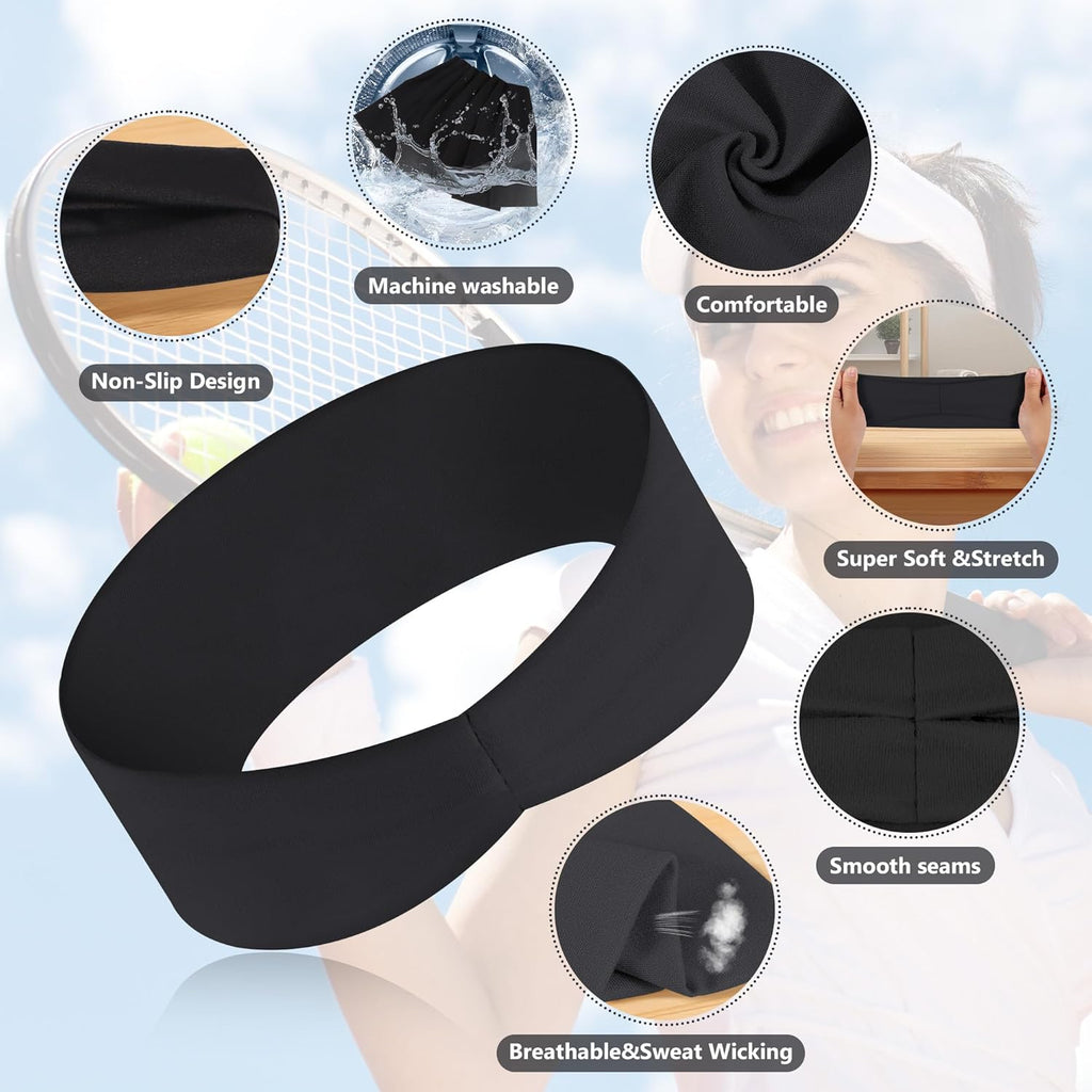 Skiennix Headbands for Women - 8 Pack Wide Elastic Non-Slip Sweatbands for Workouts & Daily Use