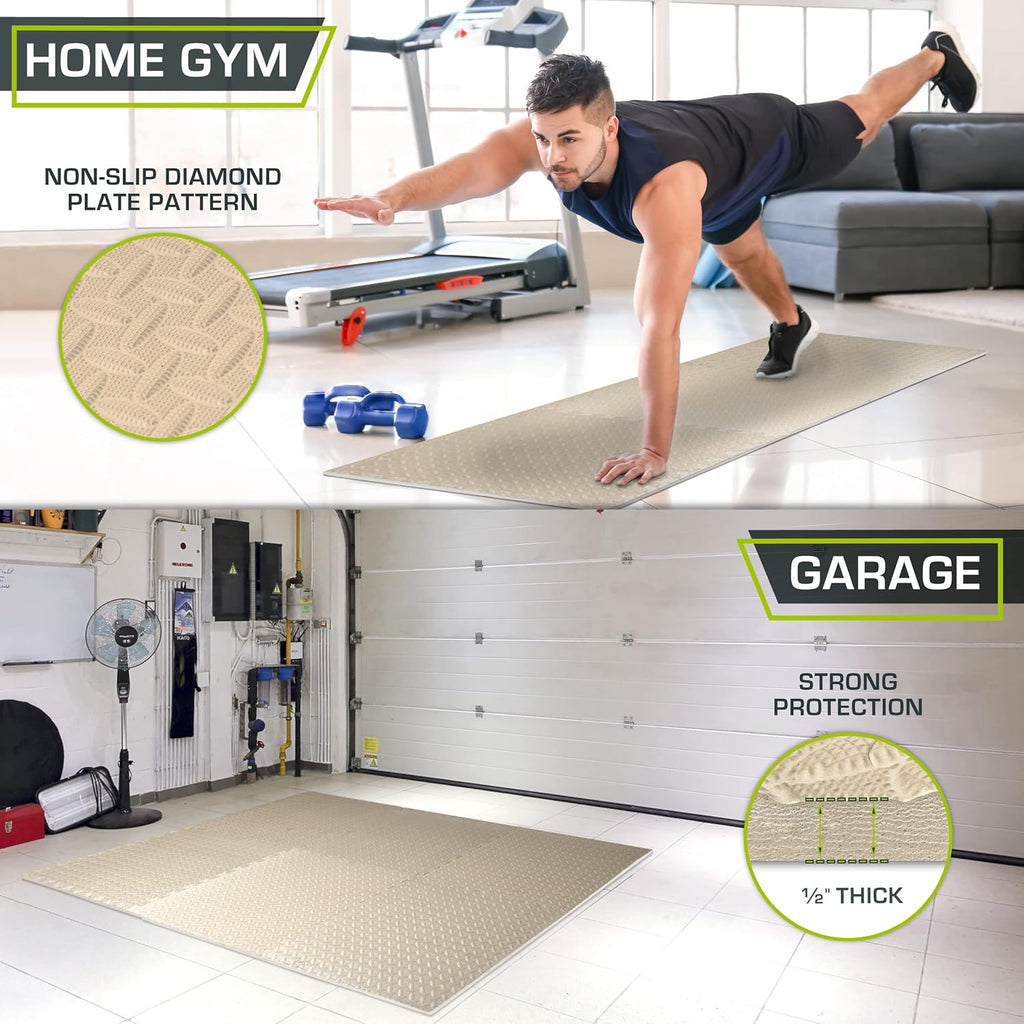 ProsourceFit Puzzle Exercise Mat - EVA Interlocking Foam Tiles for Home Gym | Cream, 24" x 24" x ½" - 6 Tiles