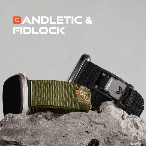 Bandletic Sport Band Compatible with Fitbit Versa 4 Bands for Men and Women, Soft Nylon Replacement Strap with Magnetic Fidlock V-Buckle for Fitbit Versa 3/Sense 2/Sense, Large, Black