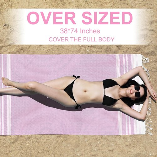 Genovega Oversized Turkish Beach Towels - Quick Dry, Sand-Free, Extra Large 74"x38" - Perfect for Summer Travel & Pool Days