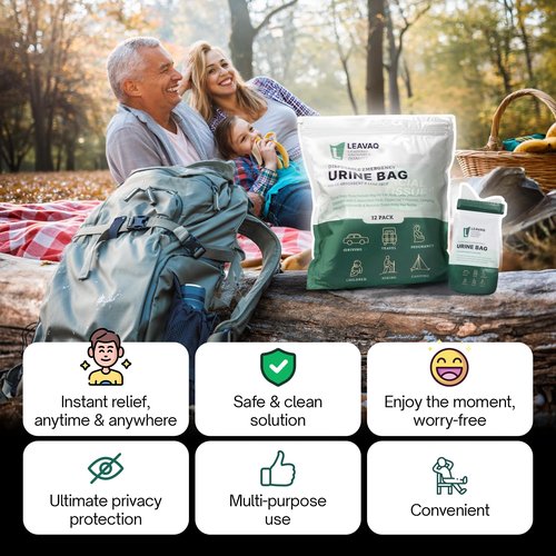 Leavaq Disposable Urine Bag 24 PCS 800ML - Portable Urinal & Female Urinal for Travel, Leak-Proof Emergency Toilet Solution, Unisex Pee Bags for Men, Women, Camping, Traffic Jams, Kids - Compact