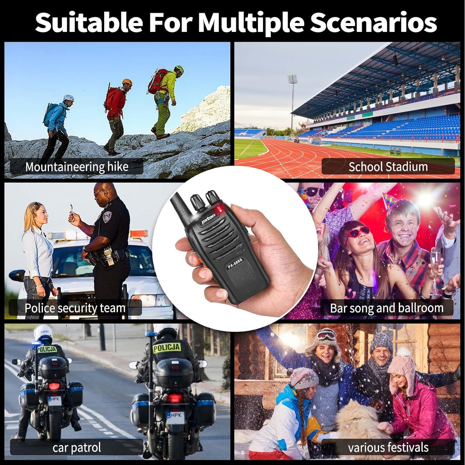 Pxton Walkie Talkies - 666S Long Range Rechargeable 2-Way Radios with Headphones | VOX, Noise Reduction, Flashlight (2 Pack)