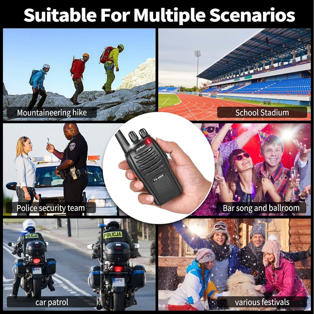 Pxton Walkie Talkies - Long Range Rechargeable 2-Way Radios with Headphones | 8 Pack with VOX & Noise Reduction