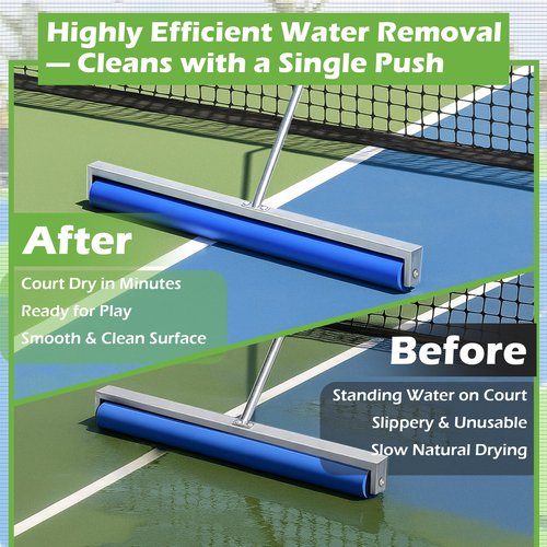 Montex Tennis Court Squeegee, Foam Tennis Sponge Roller, Lightweight Quick Clearing Tools for Tennis Basketball Sports Court, Silver
