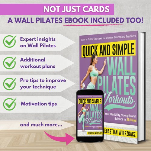 Wall Pilates Workouts for Women – 66 Exercise Cards with Videos & Workout Plan – Includes 5-Week Challenge, E-book, Chart & 2 Rings for Easy Organization – Home Pilates Workout Guide