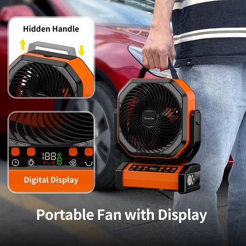Socool Camping Fan with Light, 20000mAh Rechargeable Battery Fan with Remote, 112Hrs & 8 Speeds, Digital Display, Timer, Auto Oscillation, 270° Pivot & Hook for Outdoor Tent, Hurricane, Power Outage