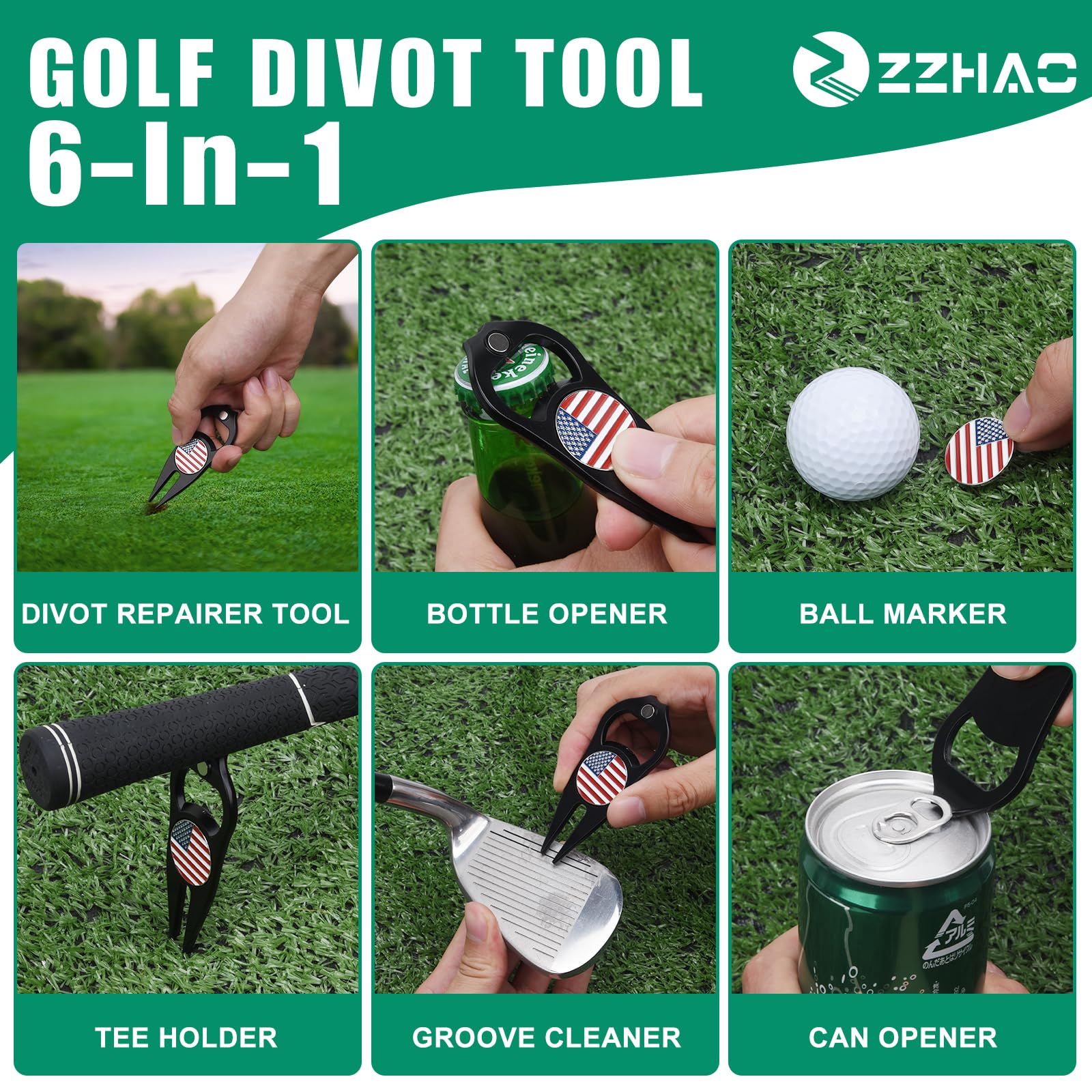 ZZHAO Golf Divot Tool and Golf Ball Marker, Divot Repair Tool，Golf Accessories for Men, Funny Gifts for Men, Tools for Men