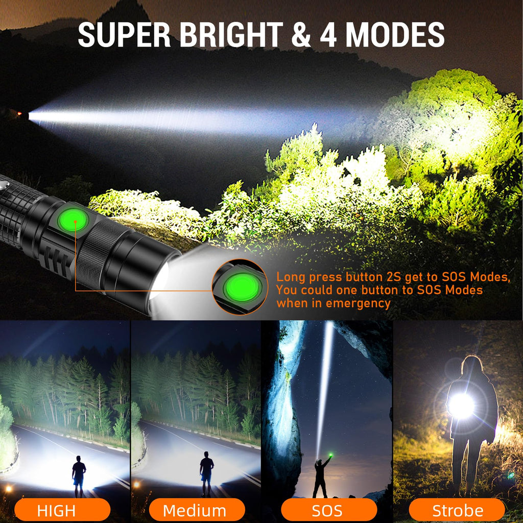 Pocket EDC Flashlight Rechargeable - 4.9inch & Emergency One Click SOS, Super Bright Small LED Flashlight 3Hr USB-C Fast Charging, Waterproof Portable Small EDC Flashlight for Home, Camping, Hiking