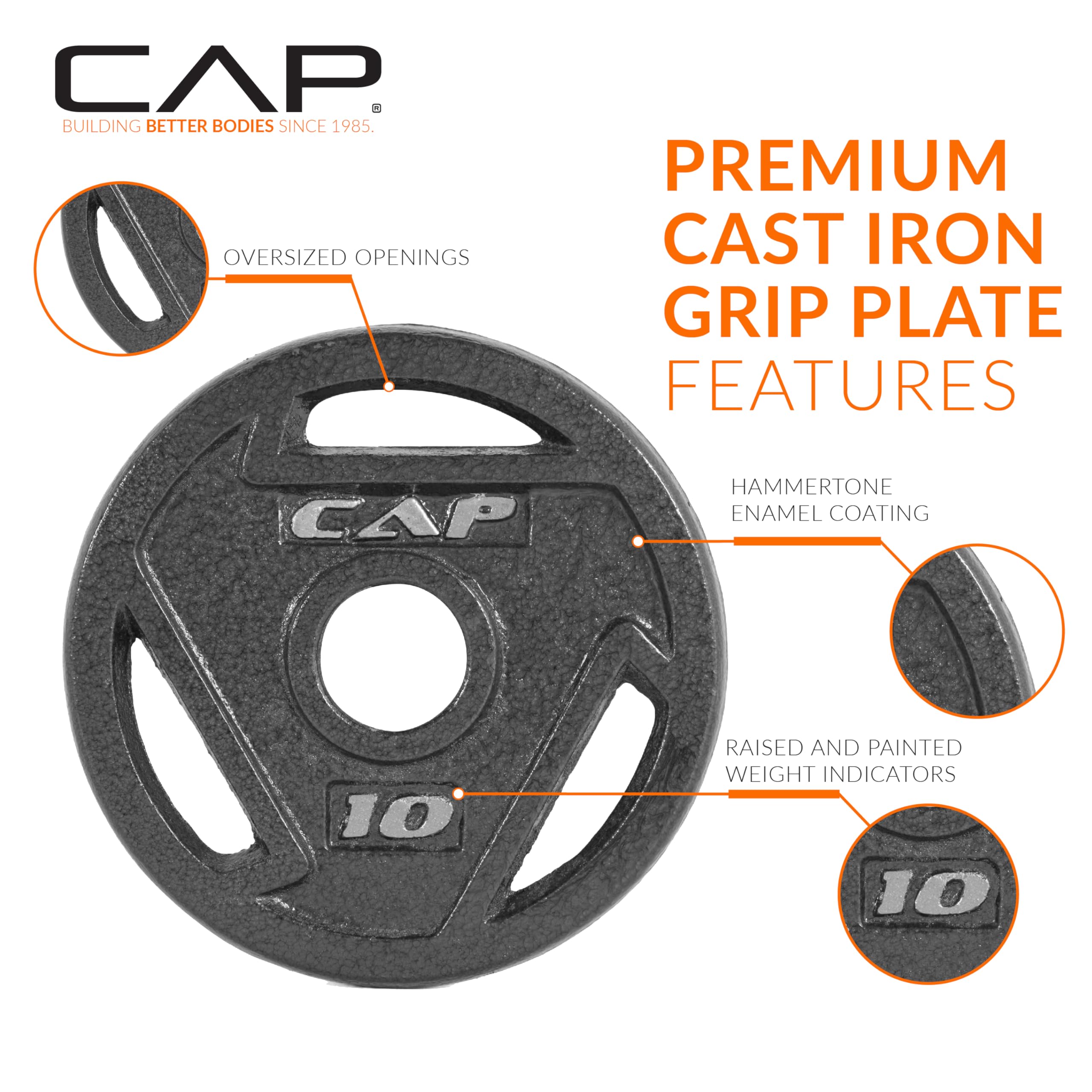 CAP Barbell 10 LB Cast Iron Olympic 2-Inch Grip Weight Plate - Set of 4 | Black