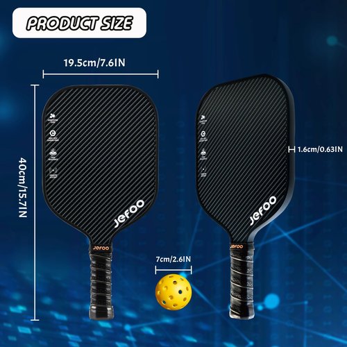 Pickleball Paddle Set of 2 - High Performance Lightweight Fiber Glass/Carbon Fiber Material, Good Grip - Sturdy Pickle Ball Paddles for Ultimate Game Experience