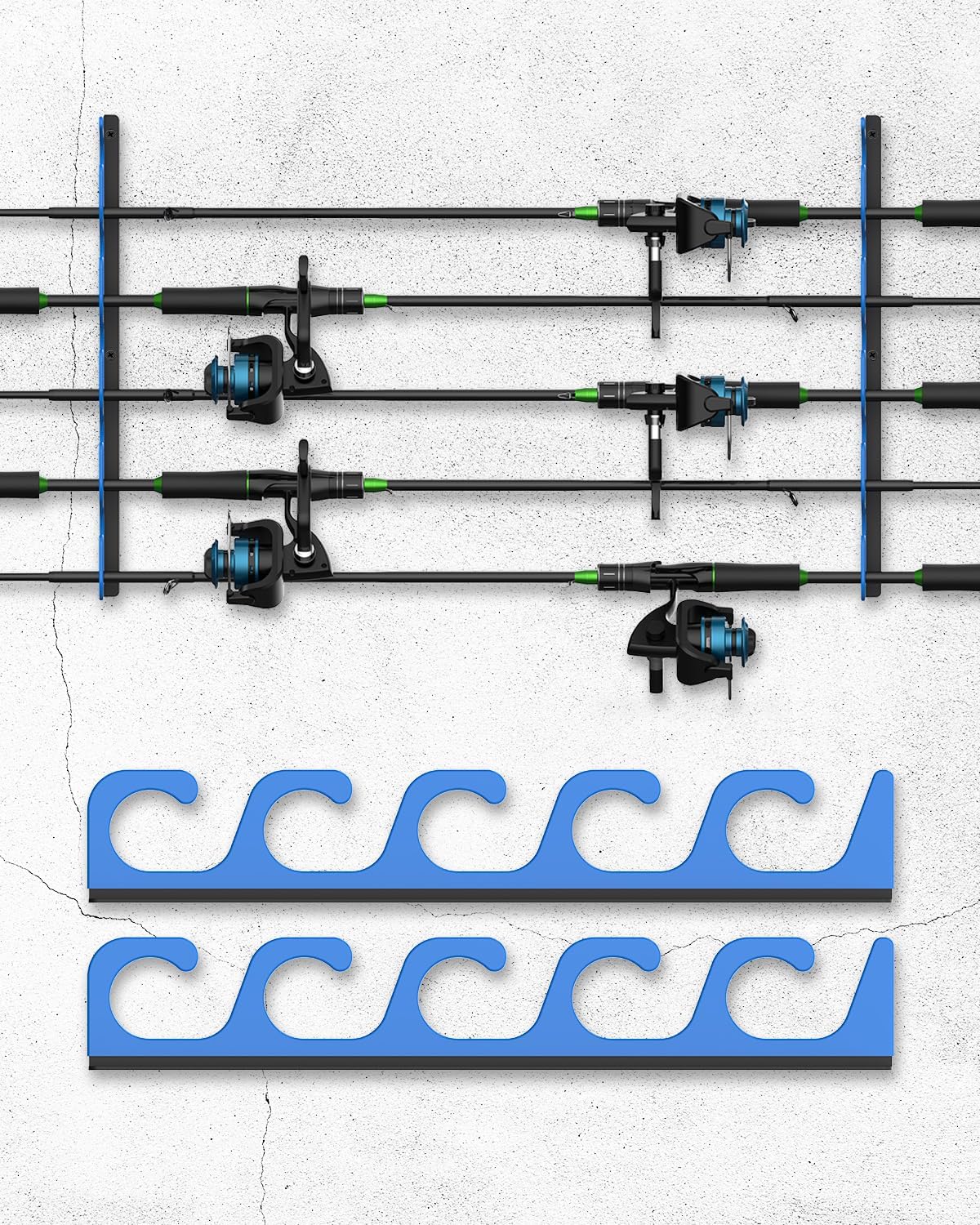 Skiennix Fishing Rod Holders - 5-Position Wall & Garage Ceiling Storage Rack for Most Rods