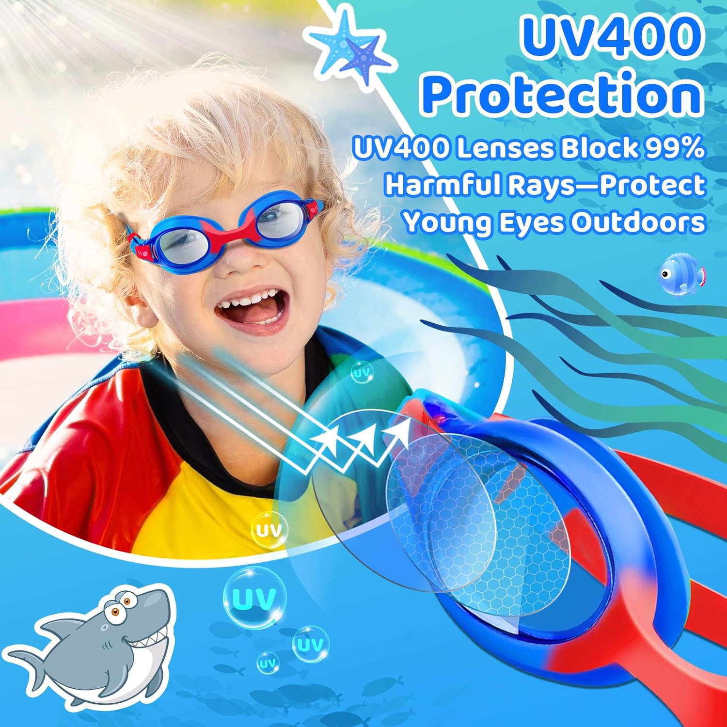 Vvinca Kids Swim Goggles - Anti-Fog UV Protection | Soft Silicone, Leak-Proof Design for Ages 3-14