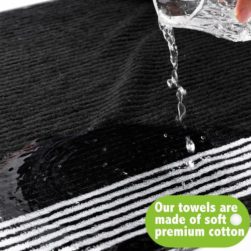 Buryeah Golf Towel 22 x 44 Inch Cotton Golf Caddy Towel Camping Large for Caddies Golfers Tour Players Club with Stripe(Black,Gray,2 Pcs)