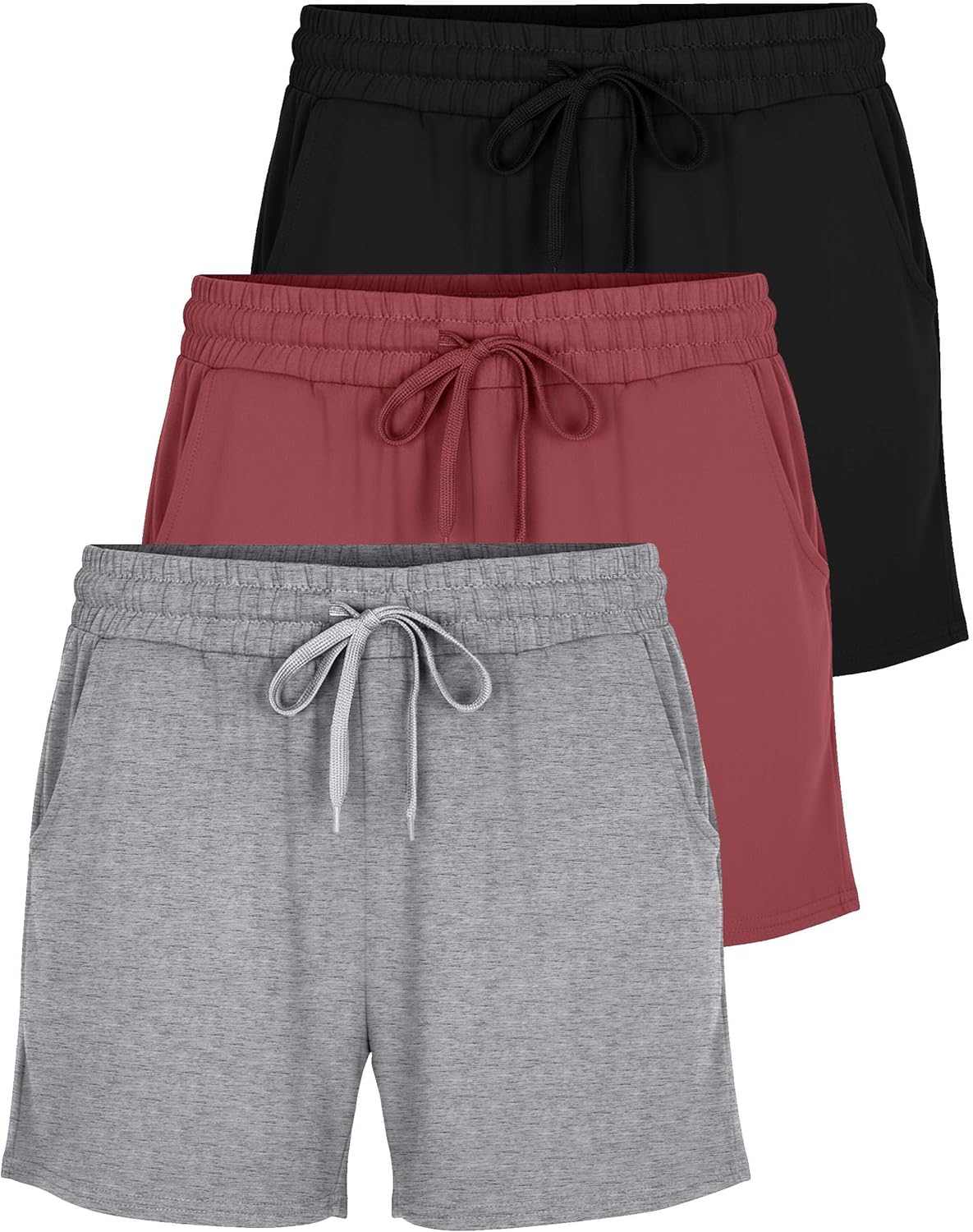 Real Essentials Ultra-Soft Women's Athletic Lounge Shorts - 3 Pack with Pockets | Plus Size Available