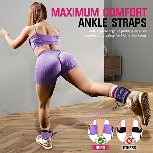 Ayombo Ankle Resistance Bands with Cuffs, Home Gym Workout Equipment, Lifting Glute Butt Exercise Equipment for Women, Ankle Weights Fitness Set, Leg Booty Equipment for Training Perfect Body Shape