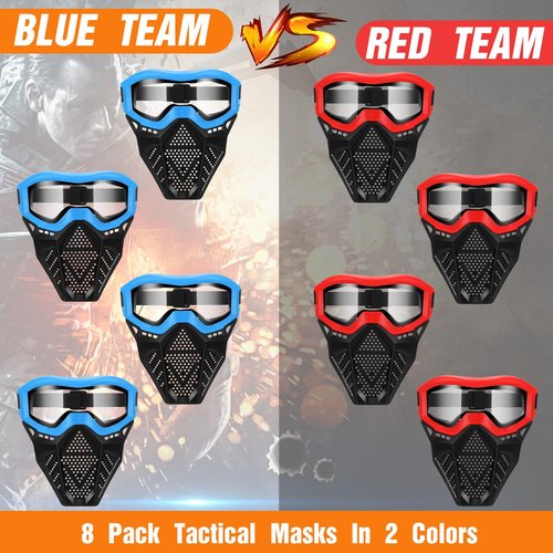 RoundFunny 8 Pack Tactical Mask for Kids with Safety Goggles to Protect Eyes, Full Mask Eye Protection for Christmas Kids Gifts CS Airsoft Shooting Game Party(Bright Color)
